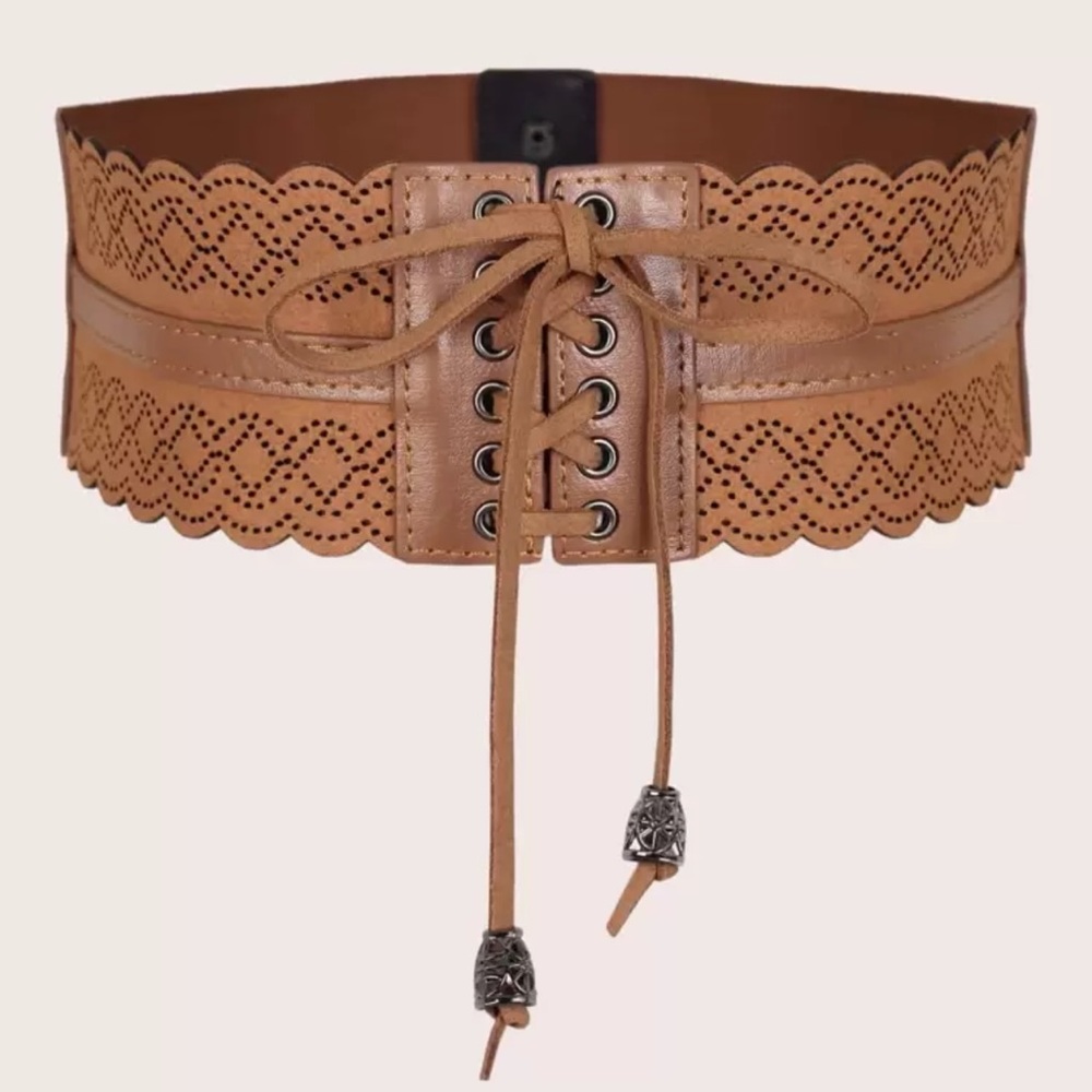 Vegan Leather Corset Laser Cut Hollow Out Brown Belt Boho